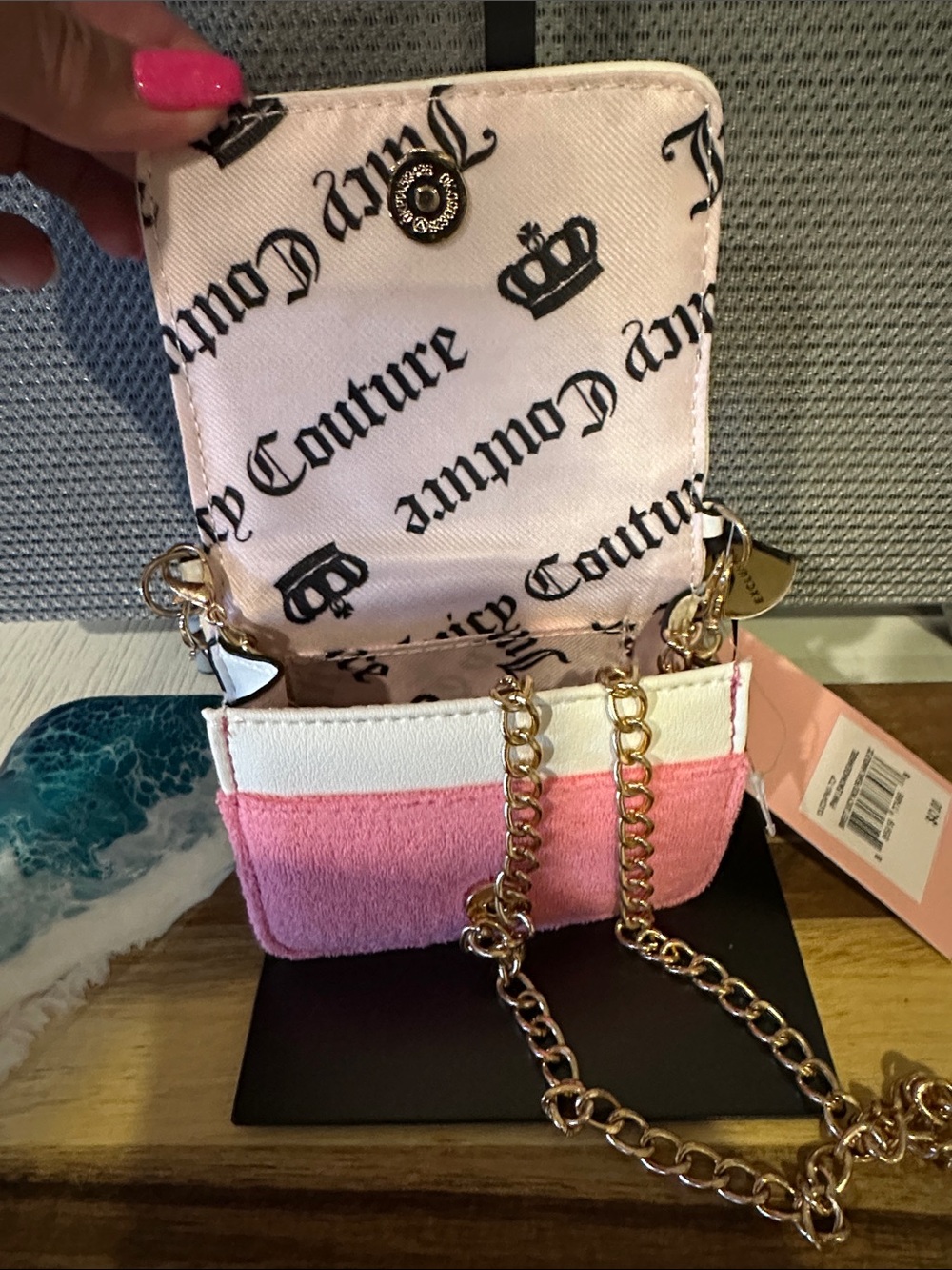 Juicy Couture Pink Velvet Mini Crossbody with Strawberry Patch - Picture 2 of 2